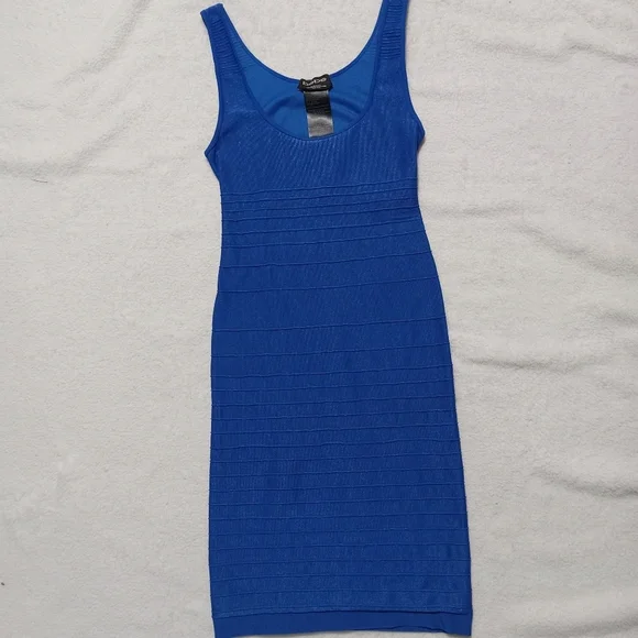 4 for $10 Bebe Royal Blue Sleeveless Stretchy Cutout Bodycon Bandage Dress M/L - Picture 2 of 10